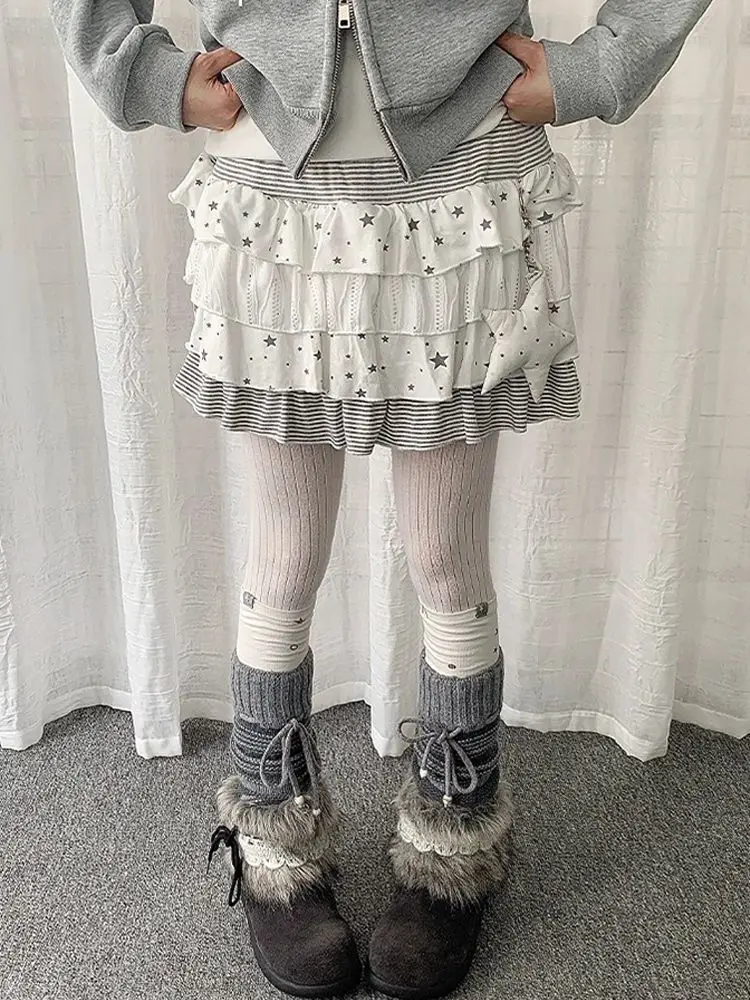 

Onalippa 2026 Новая женская плиссированная юбка-трапеция в азиатском стиле Y2K с полосатыми вставками и эффектом похудения, универсальная многоярусная юбка