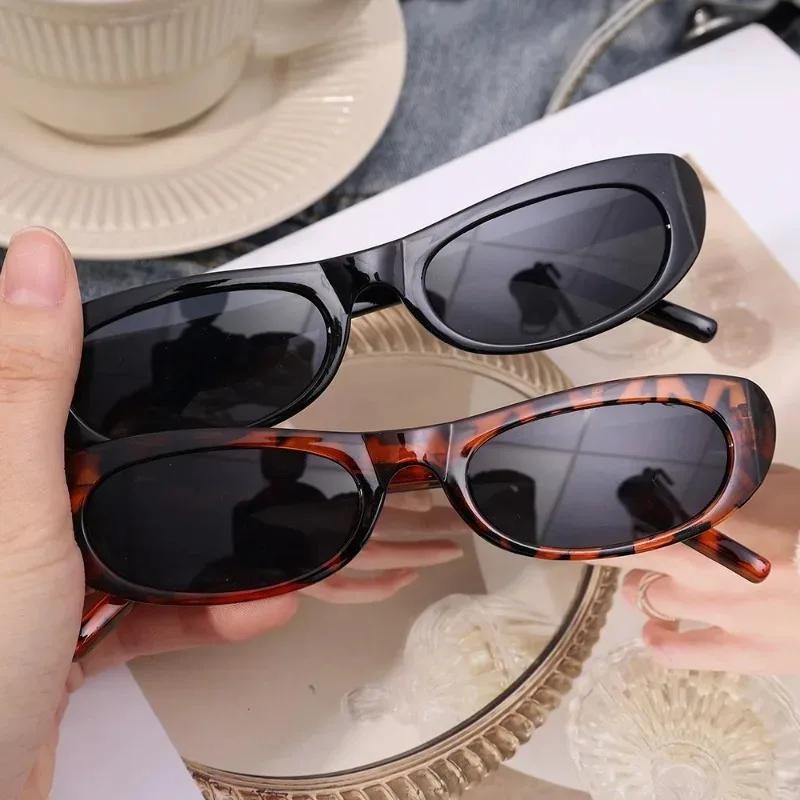 Vintage Narrow Frame Sunglasses Sexy Small Oval Women Fashion Leopard Brown Hot Luxury Brand Designer UV400 Ultraviolet-proof