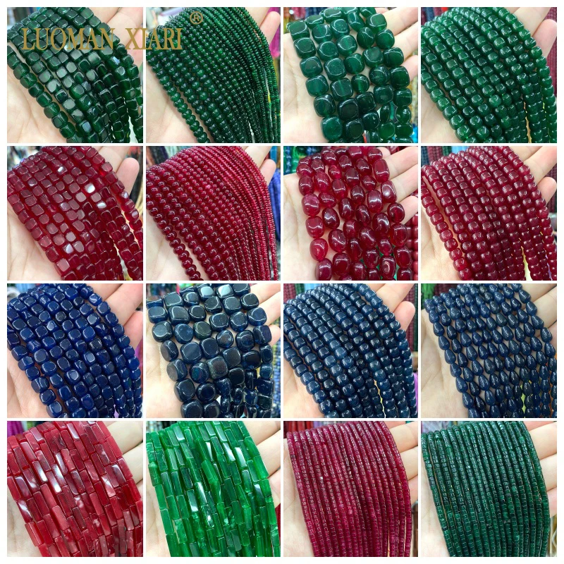 43 Style Natural Stone Ruby Emerald Sapphire Colors Chalcedony Loose Spacer Beads for Jewelry Making DIY Bracelet Accessories