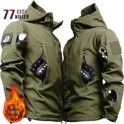 Shark Skin Soft Shell Tactical Jacket Men Fleece Waterproof Mens Jackets Hooded Hunting Windbreaker Coats