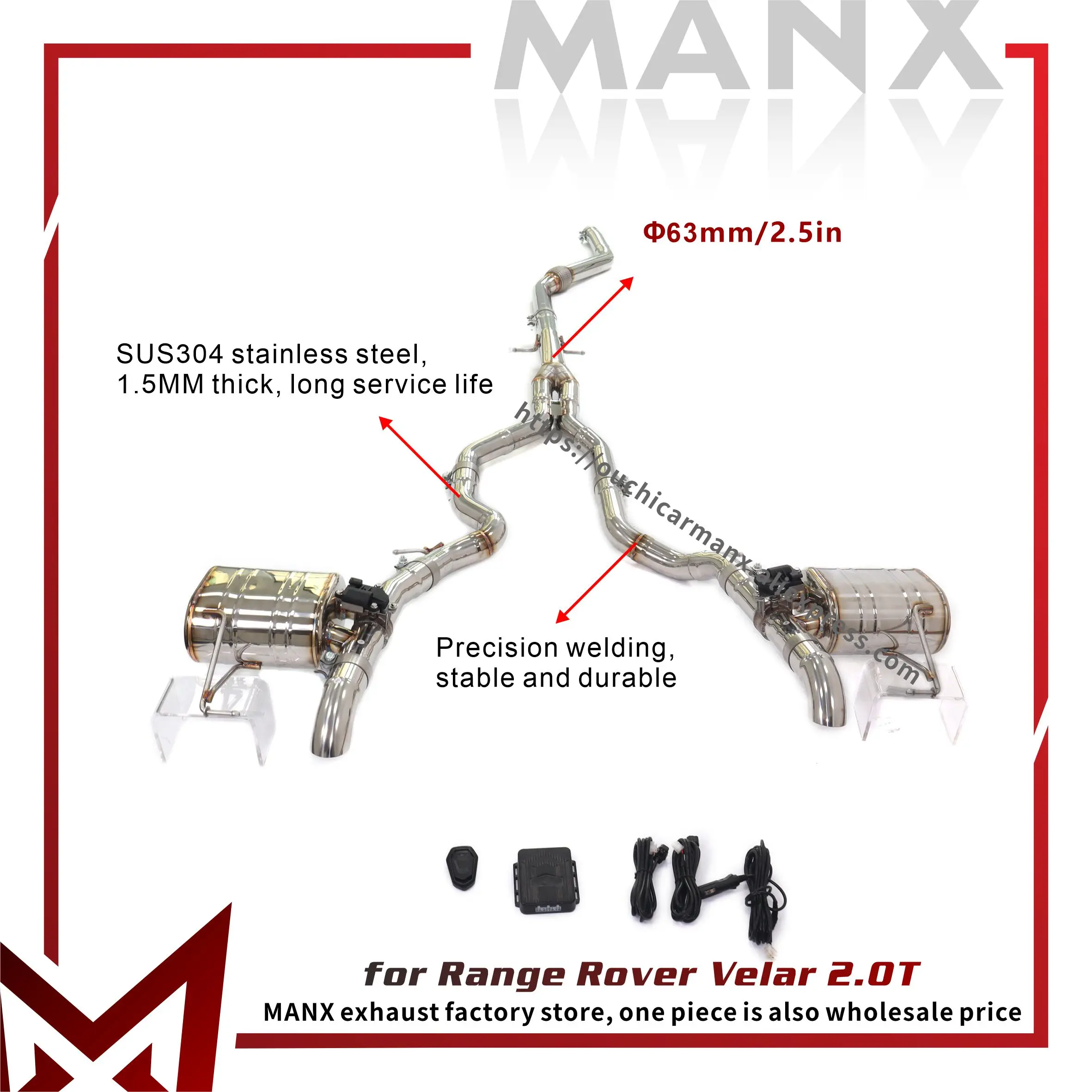 

﻿ MANX SS304 Catback for Range Rover Velar 2.0T Exhaust system Electronic valves Muffler Exact Fit Increase pipe diameter