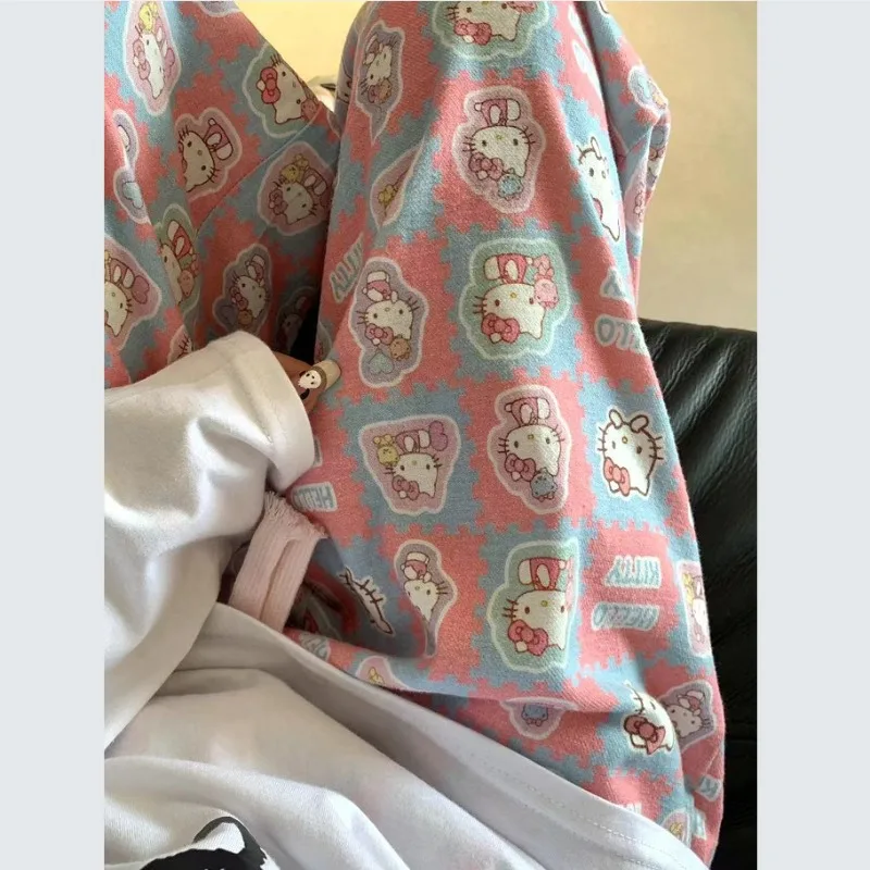 Sanrio Hello Kitty Pajama Pink Cartoon Pants Women'S Spring Summer Trousers Walk Pants Loose Home Pajamas Versatile Home Pants