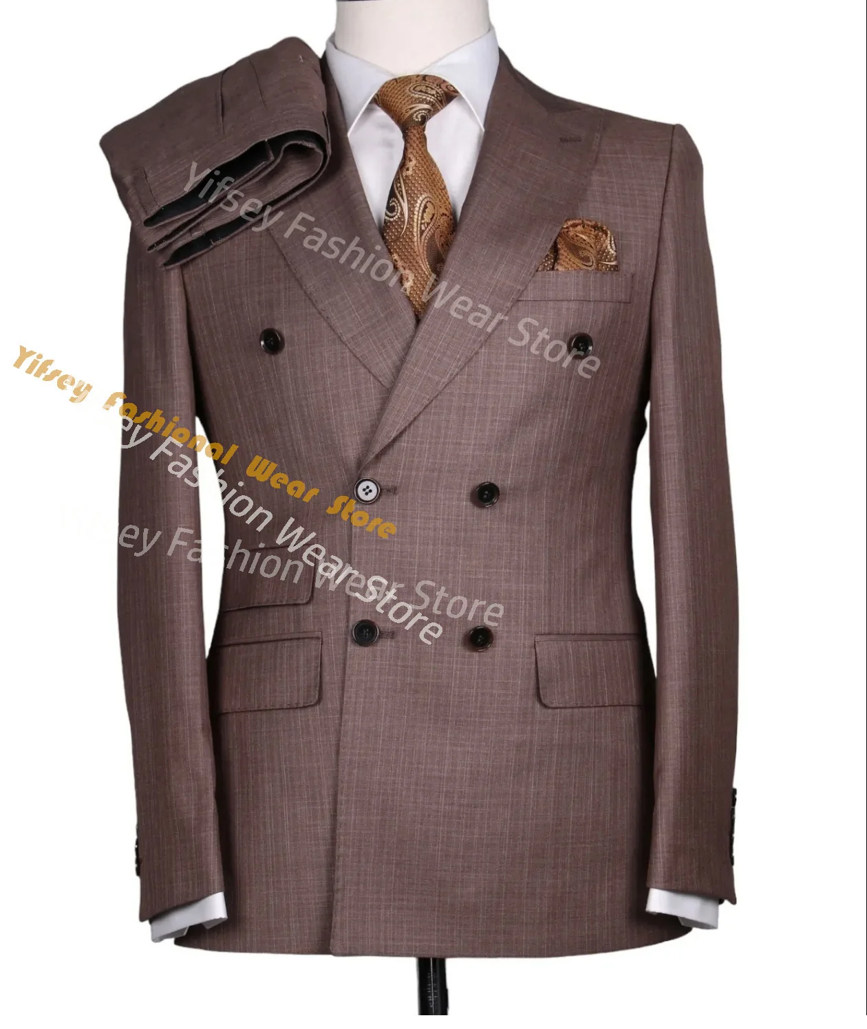 

Коричневый летний мужской костюм-двойка: пиджак и брюки, свадебный наряд, формальная одежда, новейший пошив, для торжественных мероприятий, костюм Homme