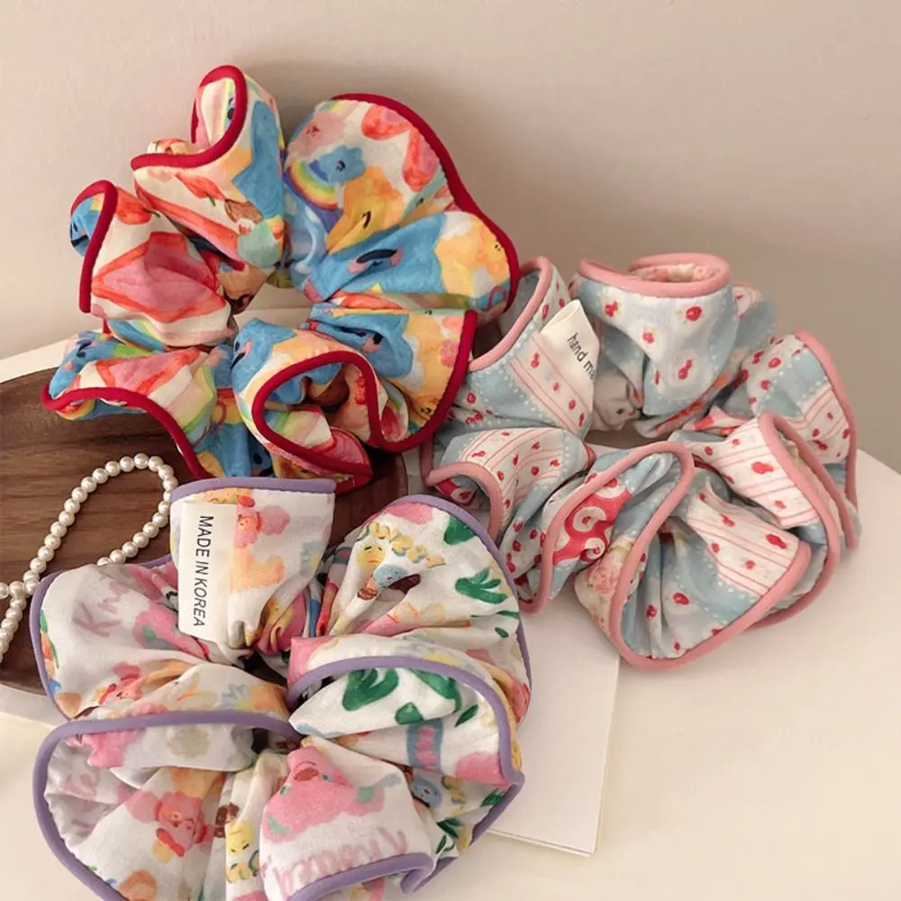 French Korean Style Sweet Scrunchies Rubber Band Headwear Printing Hair Rope Hair Tie Colorful Bear Ponytail Holder Photograph