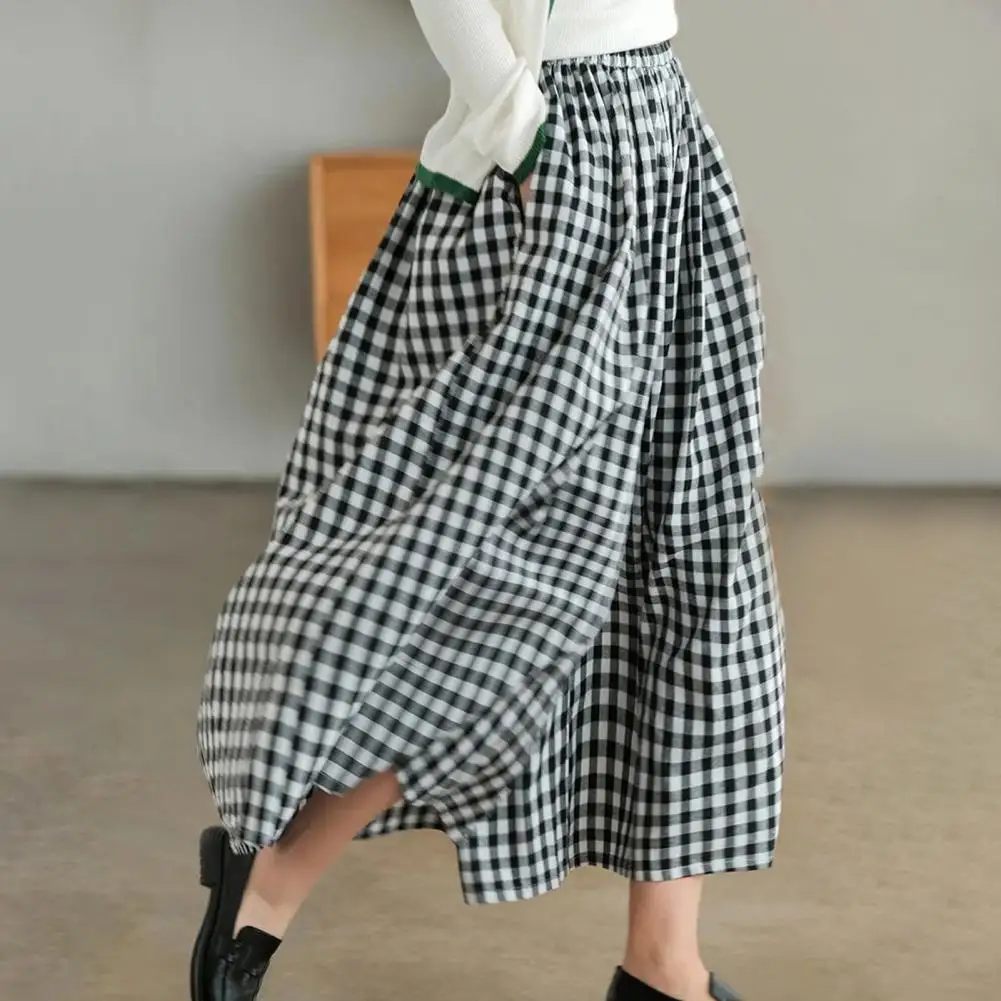 

Versatile Plaid Print Women Pants Plaid Print Wide Leg Sport Trousers with Reinforced Pockets for Women Mid-rise Elastic Waist