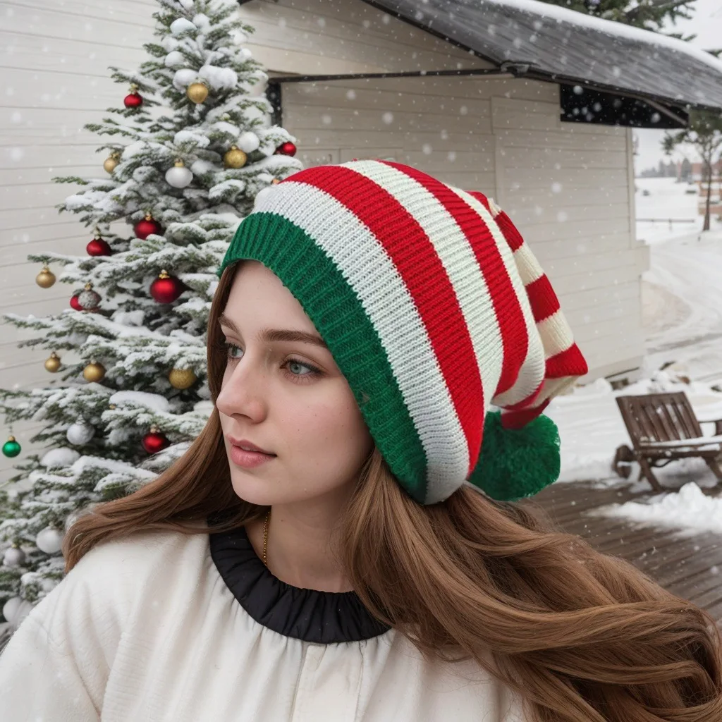 Christmas Hat Party Cosplay Red And Green Striped Hat For Men And Women, Autumn And Winter Warm And Comfortable Long Tail Hat