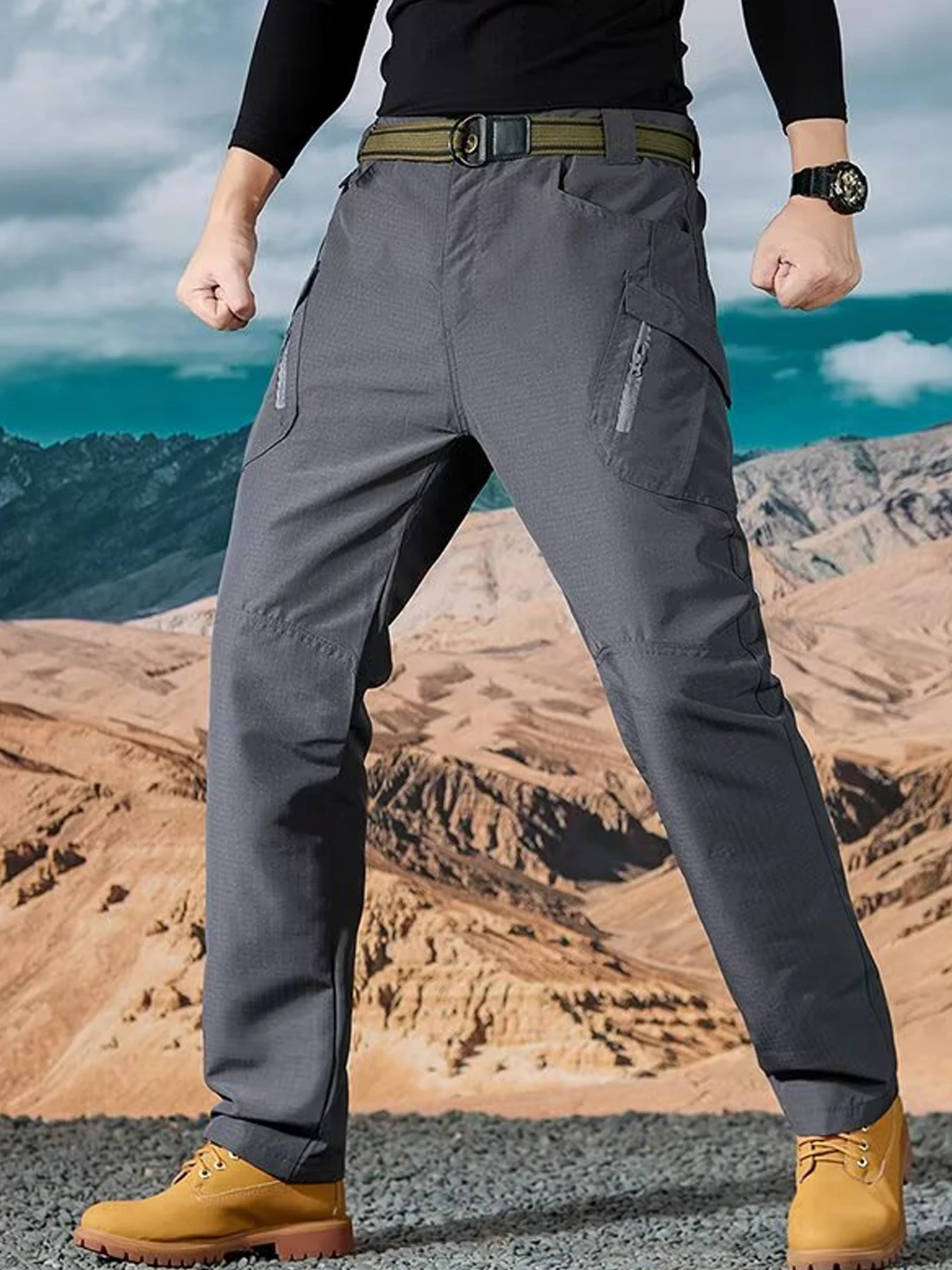 

Men's loose, spring, summer, autumn men's casual pants, loose, sporty, thin, ankle tied pants, men's quick drying work pants, pa