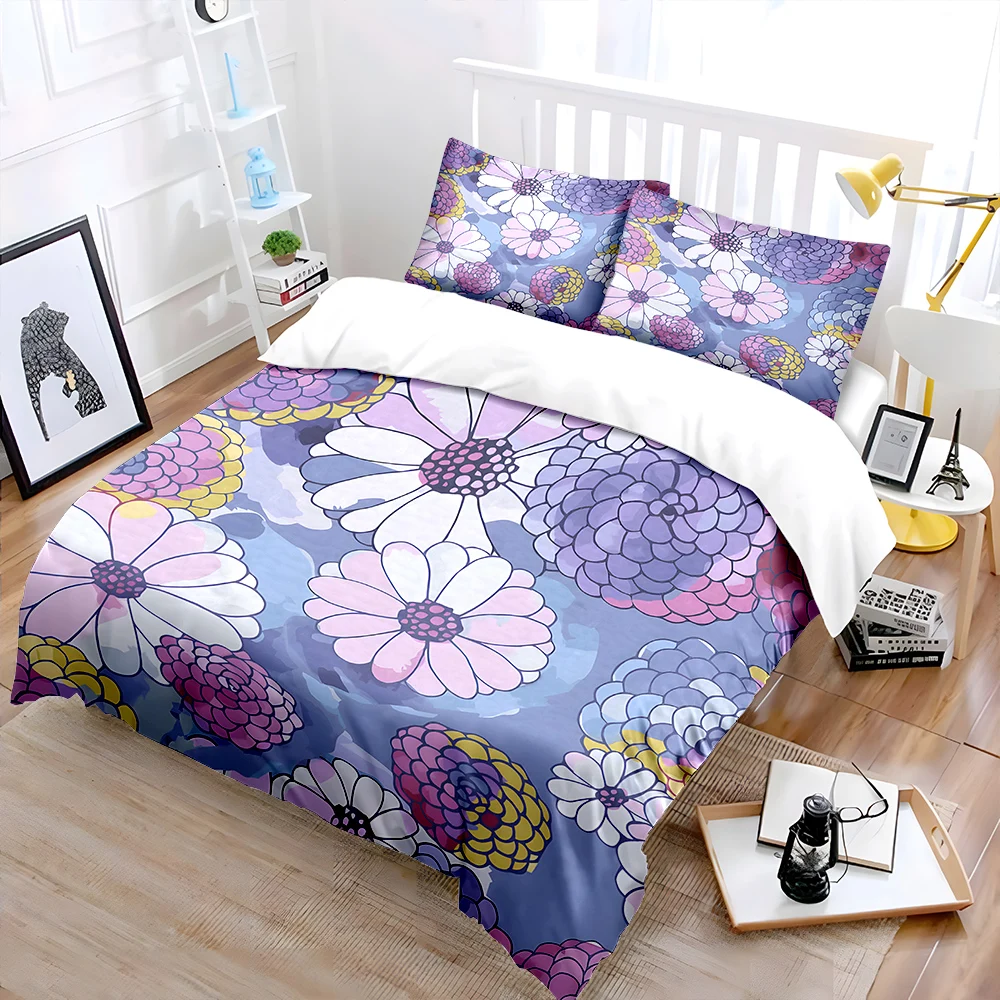 Colorful Hand-Drawn Floral Background Print Soft Comfortable Duvet Cover Bedding Set Included 1*Duvet Cover  2*Pillowcases