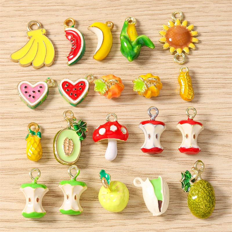 5 Stück Niedliche Gemischte Frucht-Anhänger aus Emaille - Banane, Apfel, Wassermelone für Schmuckherstellung, Halsketten, Ohrringe, DIY-Basteleien und Geschenke – Detail 1