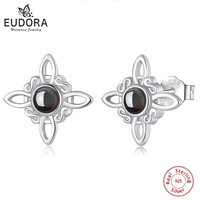 Eudora 925 Sterling Silver Witch Knot Earrings for Women Obsidian Irish Celtic Knot Stud Earrings Witchcraft Jewelry Party Gift