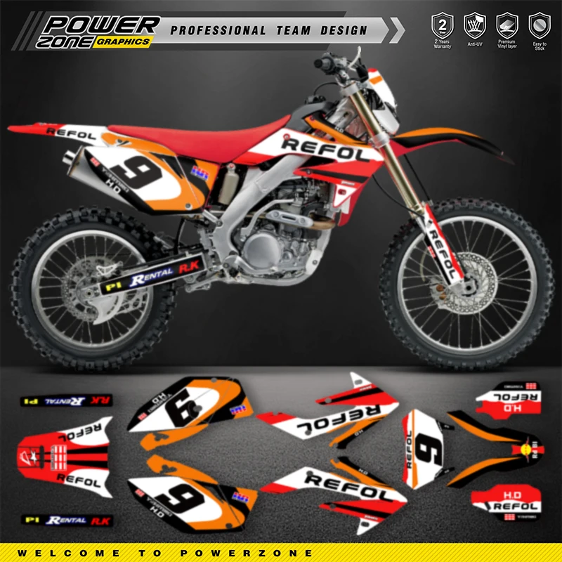 

PowerZone полная графика фоновые наклейки комплект наклеек для HONDA 2019 2018-2004 250X CRF250X индивидуальный номер мотоцикла 010
