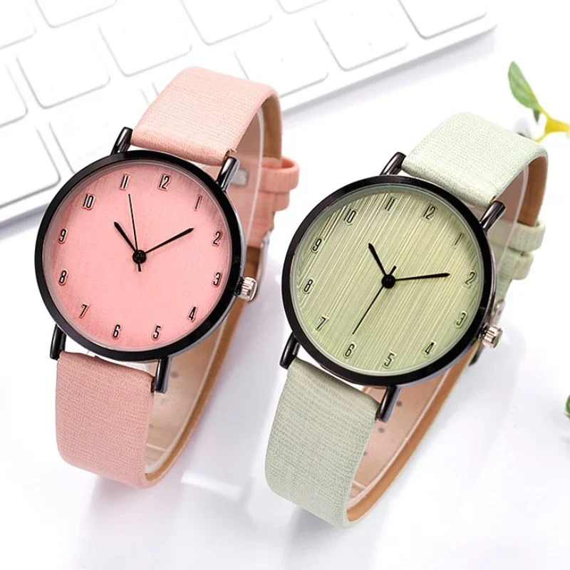 Minimalist Striped Dial Women's Watch Leather Strap Watches Multiple Colors Arabic Numerals Quartz Wristwatches reloj mujer