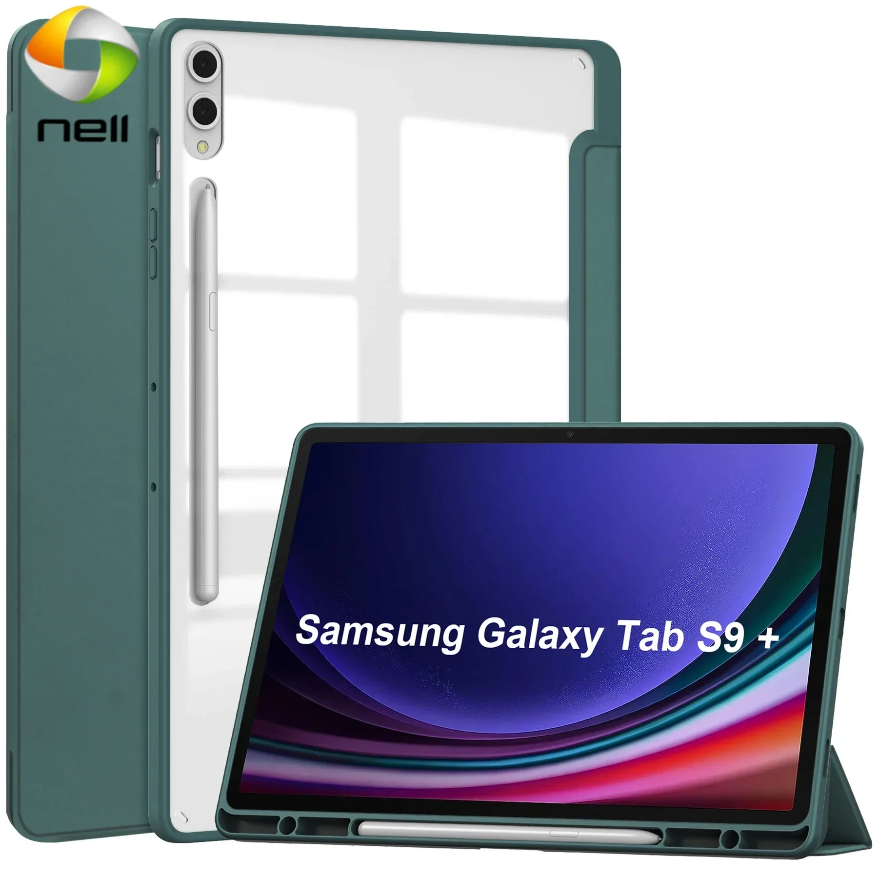 

Чехол для Samsung Tab S9 Plus с держателем для ручек, акриловая прозрачная задняя складная крышка из искусственной кожи для Galaxy S9 FE Plus, чехол Smart Cover