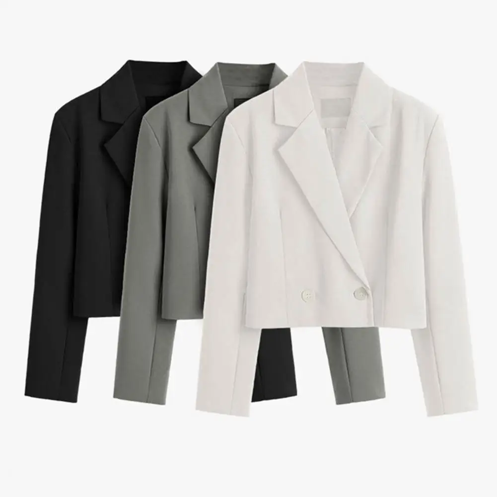 Chic Suit Jacket  Notched Collar Warm Women Blazer  Women Double-breasted Placket Short Type Blazer Coat