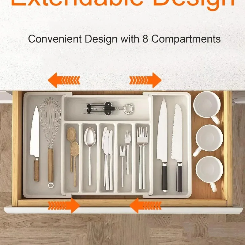 Регулируемый выдвижной ящик для хранения столовых приборов — расширяемый органайзер для кухонного ящика с разделителями для посуды, домашняя организация