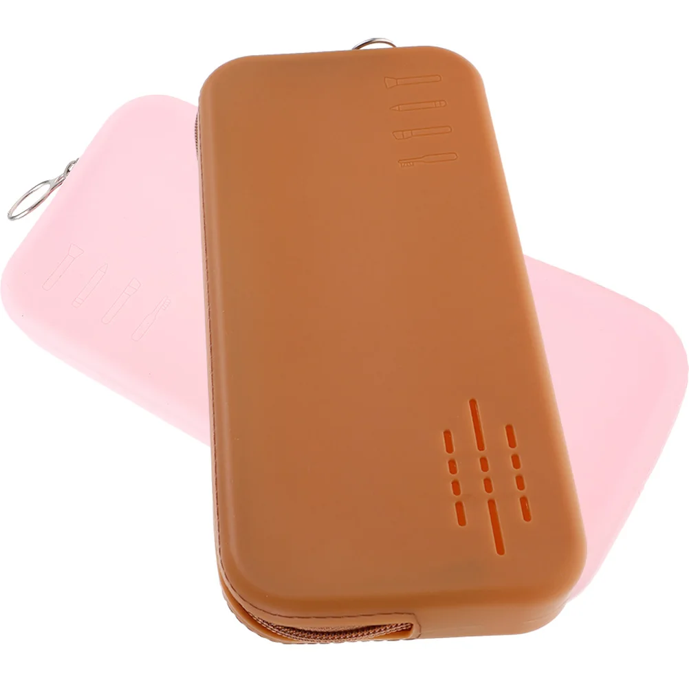 

2 Pcs Portable Storage Bag Makeup Brush ganizer Silicone Holder Travel Toiletry Pink Brown Zipper Pouch