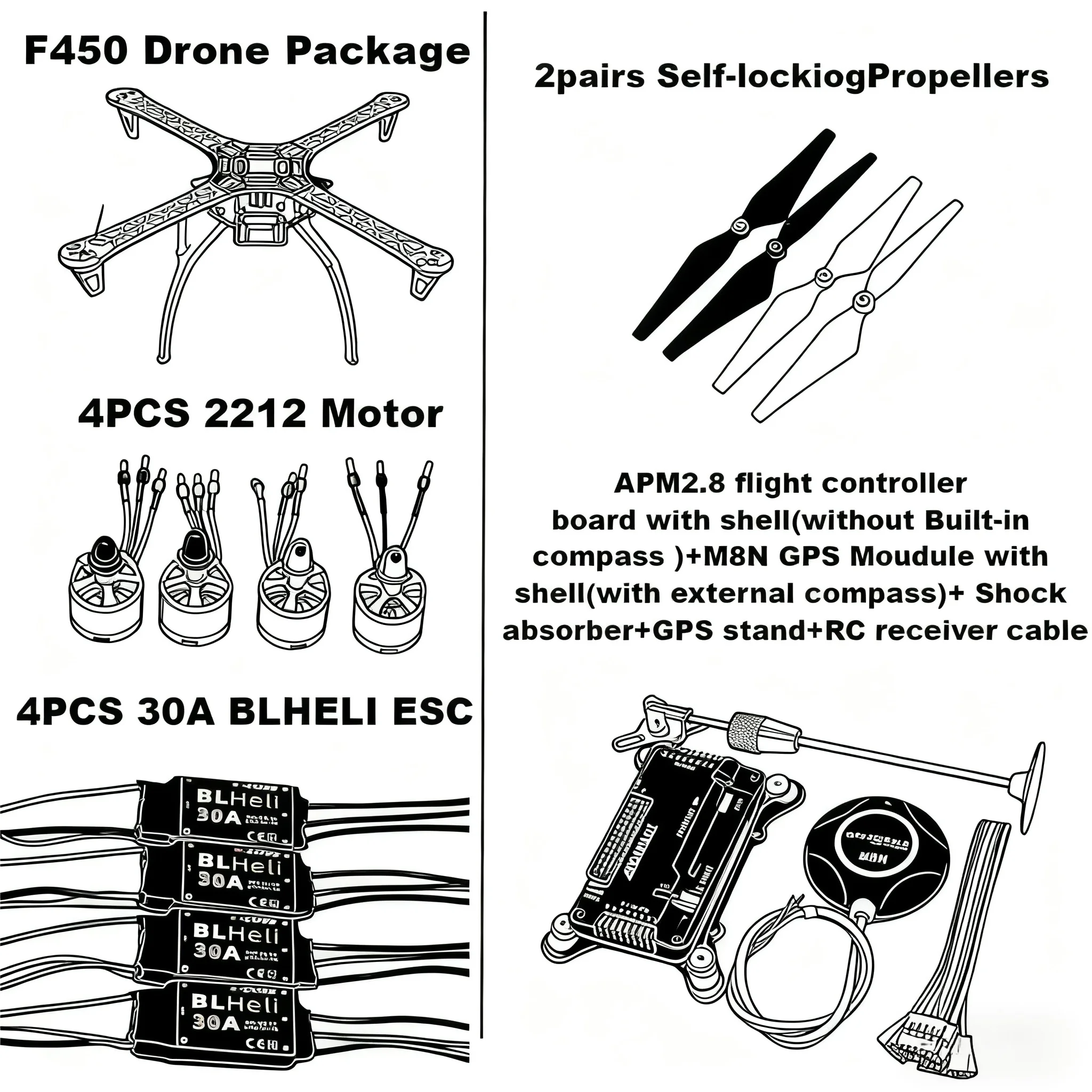 HanNiu F450 Kit de Drone avec cadre 450 pour APM PIXHAWK 4 axes RC Multicopter quadrirotor Heli multi-rotor avec train d'atterrissage