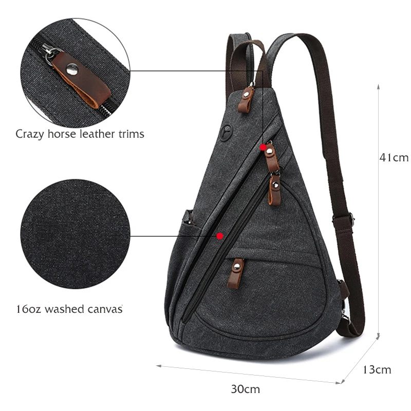Canvas Sling Bag Convertible Crossbody Chest Bag Shoulder Backpack Daypack for Men Women Outdoor Sports Cycling Travel Hiking