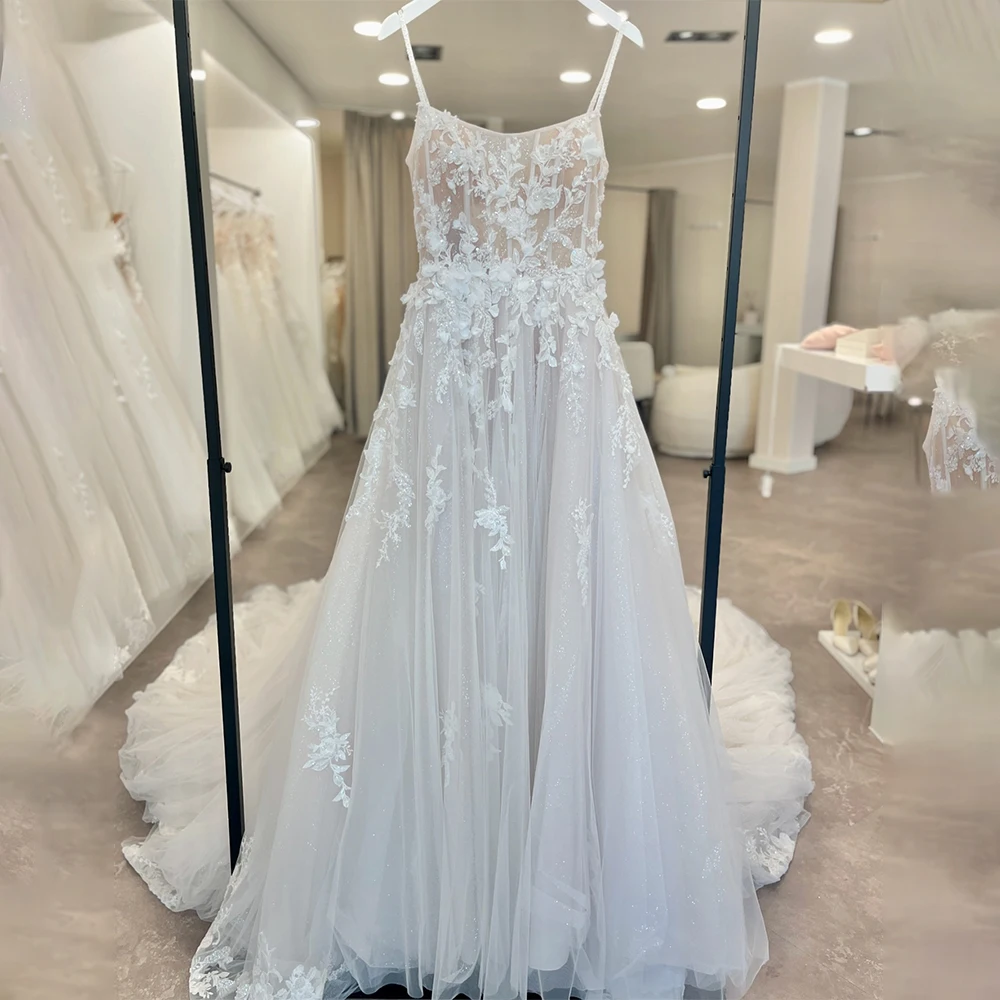 

Exquisite Spaghetti Straps Scoop Neckline Lace Applique Bridal Grown A Line Wedding Dresses Sweep Train Custom Made 2025 Vestide