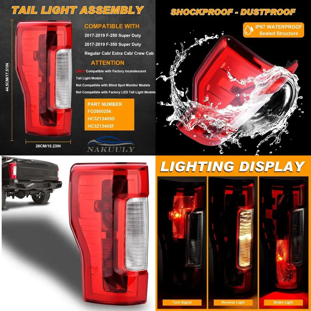 

2017-2019 Ford F250/F350 Super Duty Tail Light Assembly, Left Side, OLED, Compatible without Blind Spot, Rear Brake Lamp with Bu