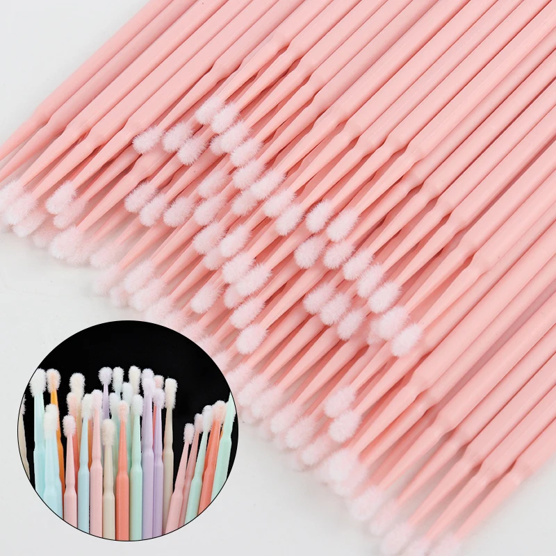 Macaron Color Disposable Micro Cotton Swabs Plastic Handle Mini Pointed Cotton Stick For Eyelash Extension Makeup Cleaning Tools