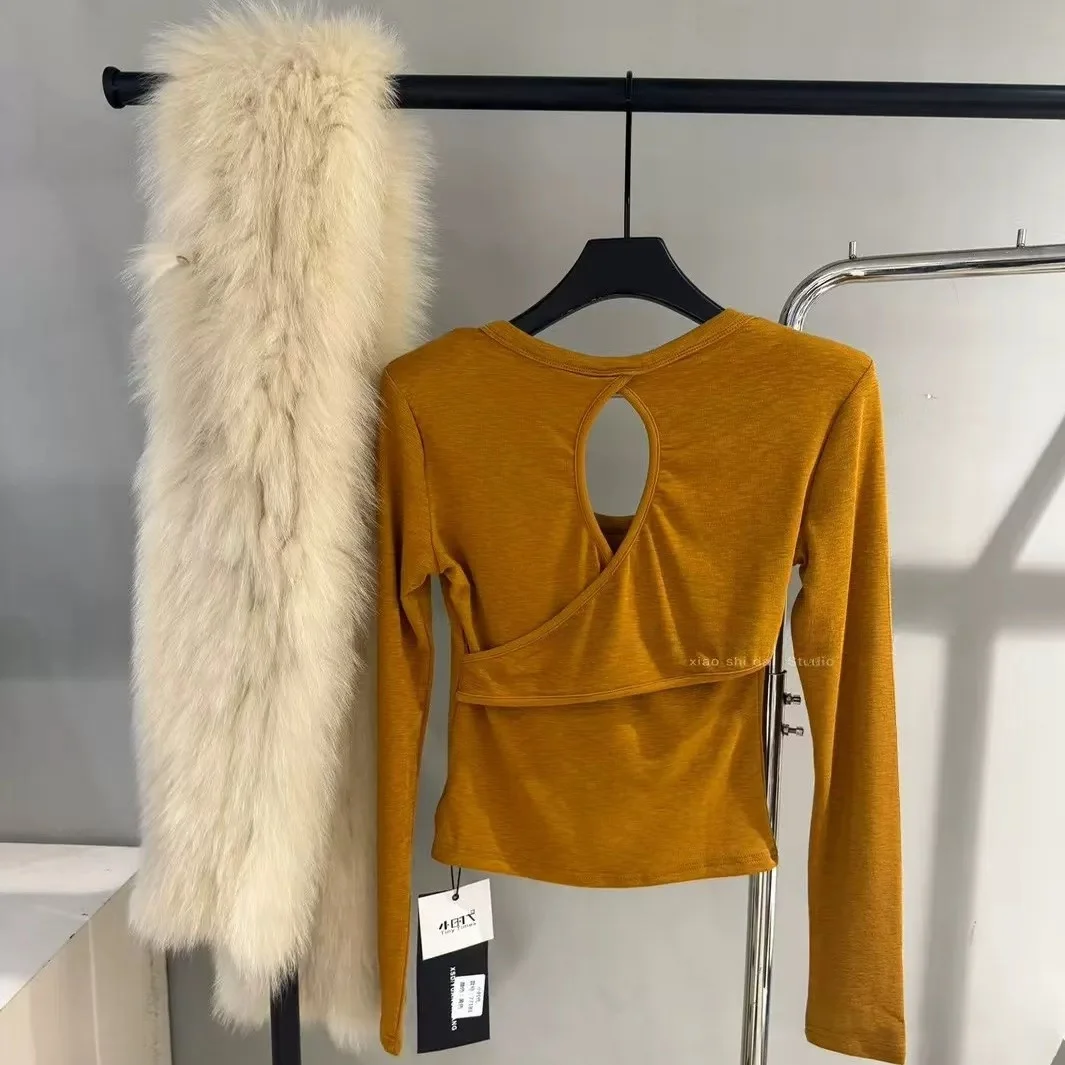 

Зимняя женская футболка Fce на подкладке Slim Fit ort Sve Hollow Ba Design Удобный хлопковый круглый мягкий и теплый топ