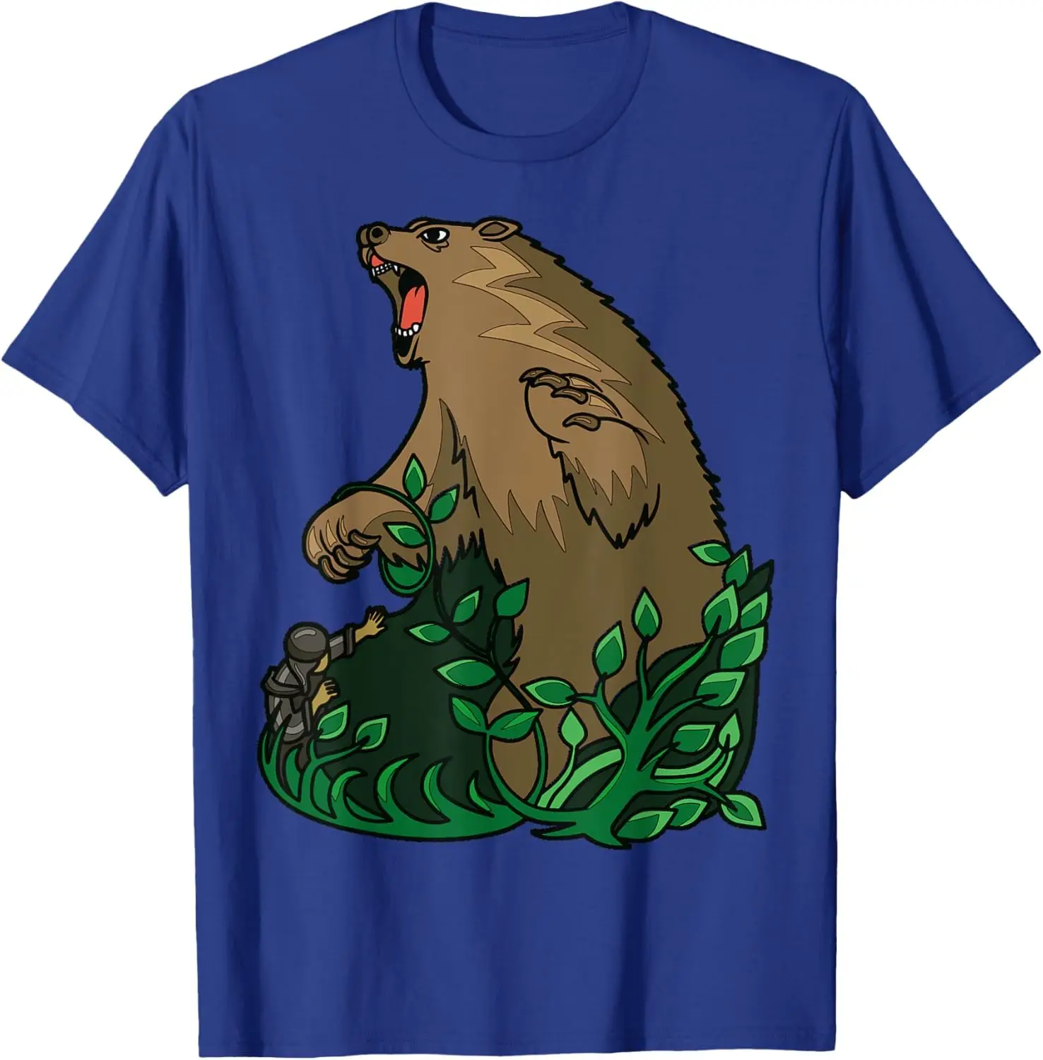 Cute Roaring Bear Cartoon With Plants T-Shirt Anime Graphic T-shirts For Men Clothing Women Tees Y2K Tops Unisex Summer