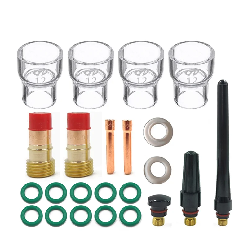 

【НОВИНКА】23 шт. TIG Stubby газовая линза TIG цанга 12Pyrex чашка TIG газовая линза комплект насадок из глинозема для сварки TIG для DB WP17/18/26 легкая установка