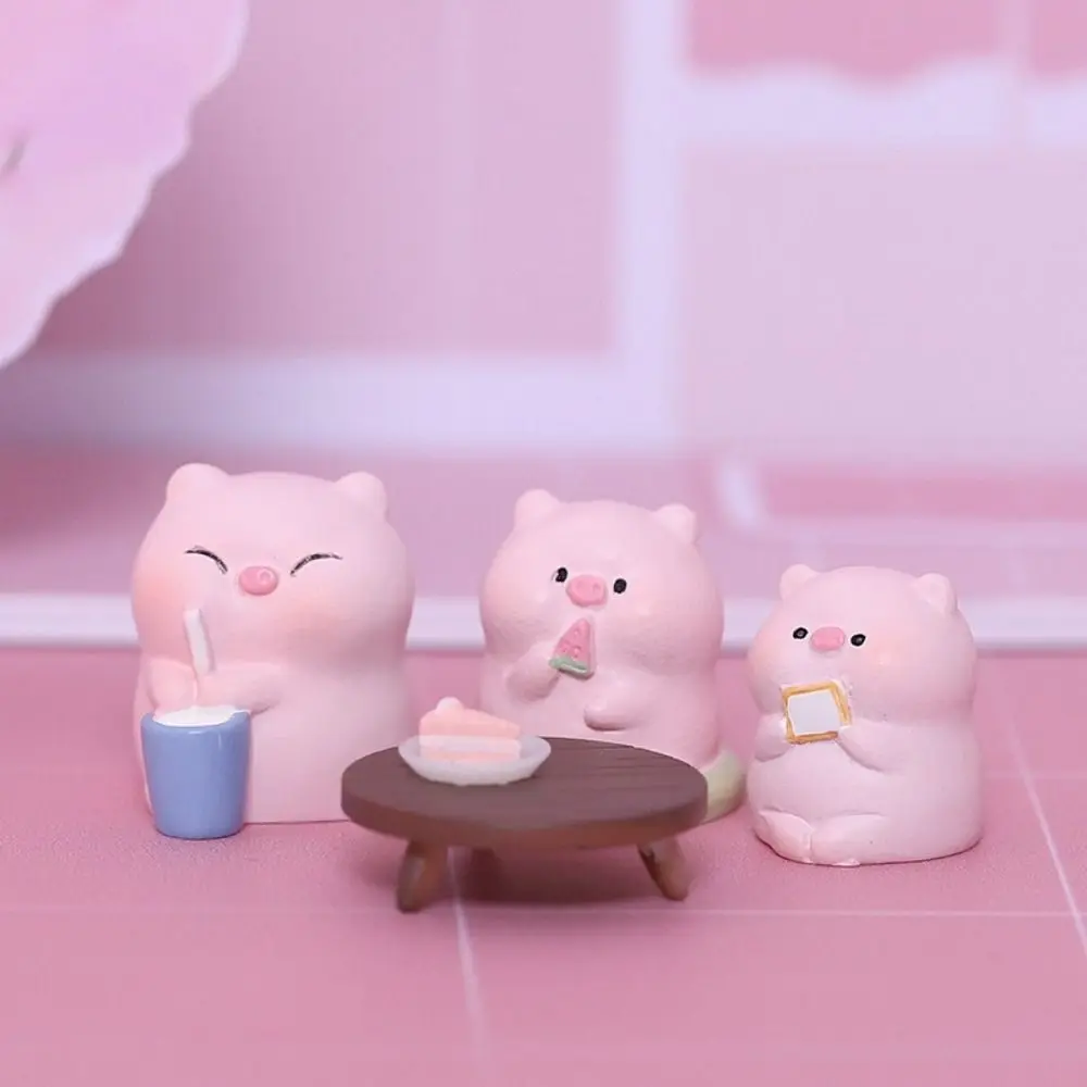 1pc/12pcs Cartoon Pink Piggy Figurine Anime Figure Resin Mini Pig Mystery Box Gourmet Restaurant Series Lulu Pig Toys Doll