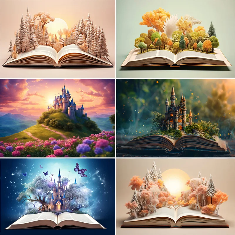 Fairy Tale Mystic Medieval Castle Photography Backdrops Props Landscape Witch Magical Book Fantassy World Forest Background MA05