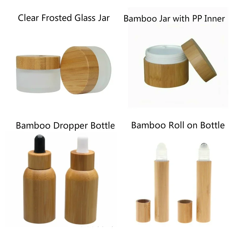 

Cosmetic bamboo dropper bottle frosted clear glass jar bamboo jar with inner perfume roll on bottles，essential oil bamboo bottle