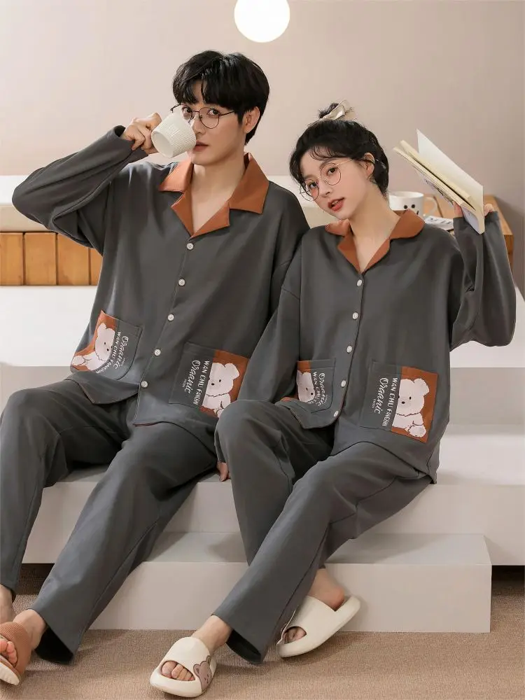 Ensemble de pyjama en coton pour couple, vêtements de maison, confortable, chaud, vêtements de nuit, grande taille, famille, Noël, hommes, hiver,