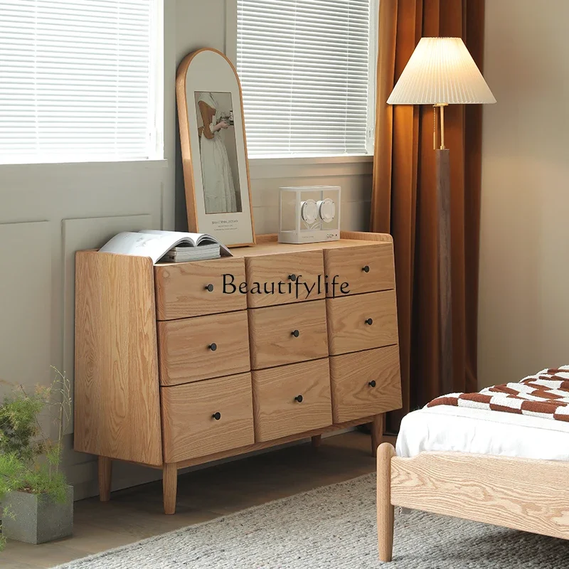 Modern simple log wind solid wood bedroom bed storage low cabinet Japanese light luxury living room storage drawer chest cabinet