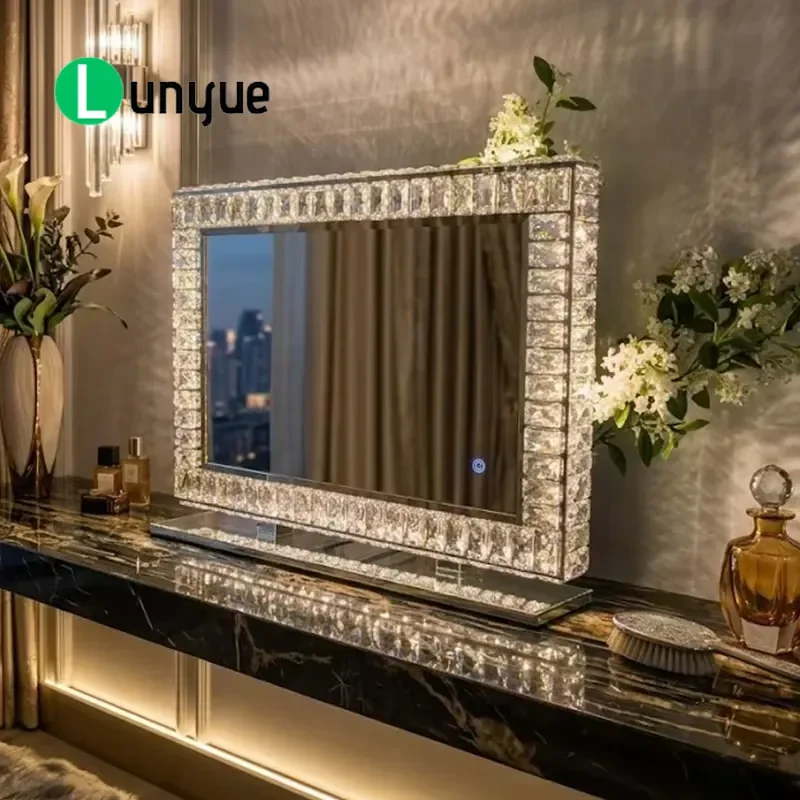 Oversized Crystal LED Desktop Mirror Wall Mounted Cosmetic Vanity Light for Beauty Makeup Dressing Table Bright