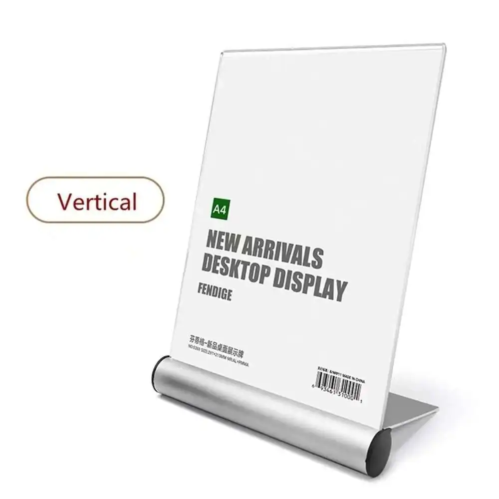 1pcs A4 L Shape Aluminum Base Acrylic Price Label Holder Desk Display Stand Menu Holder Paper Card Poster Display Frame