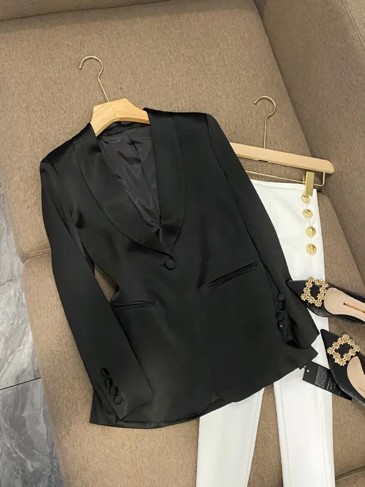 Elegant Custom-Dyed Velvet Button-Up Slim Fit Long Sleeve Suit Jacket Commute Style Women's Fashion Straight Tube Shape