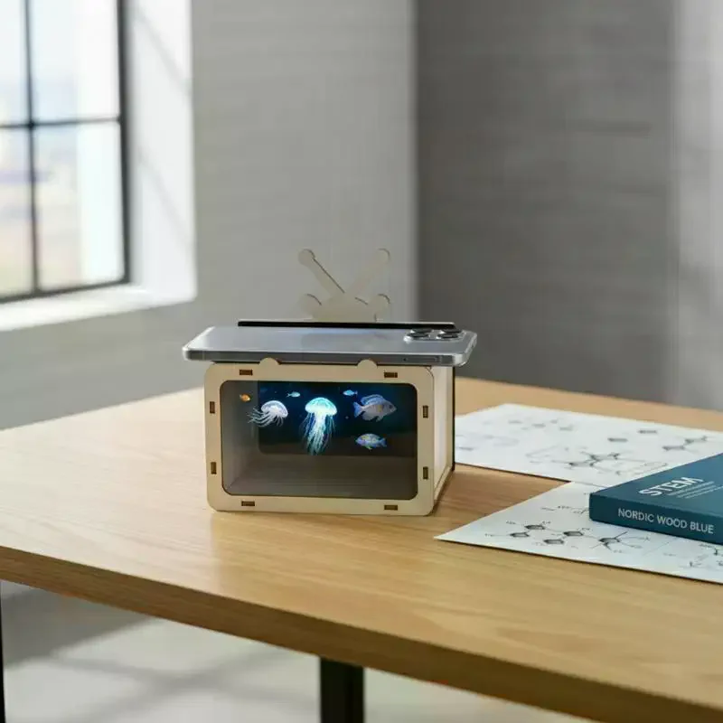 Projecteur de cinéma holographique 3D en bois DIY, support holographique, jouet éducatif scientifique pour enfants et tout-petits