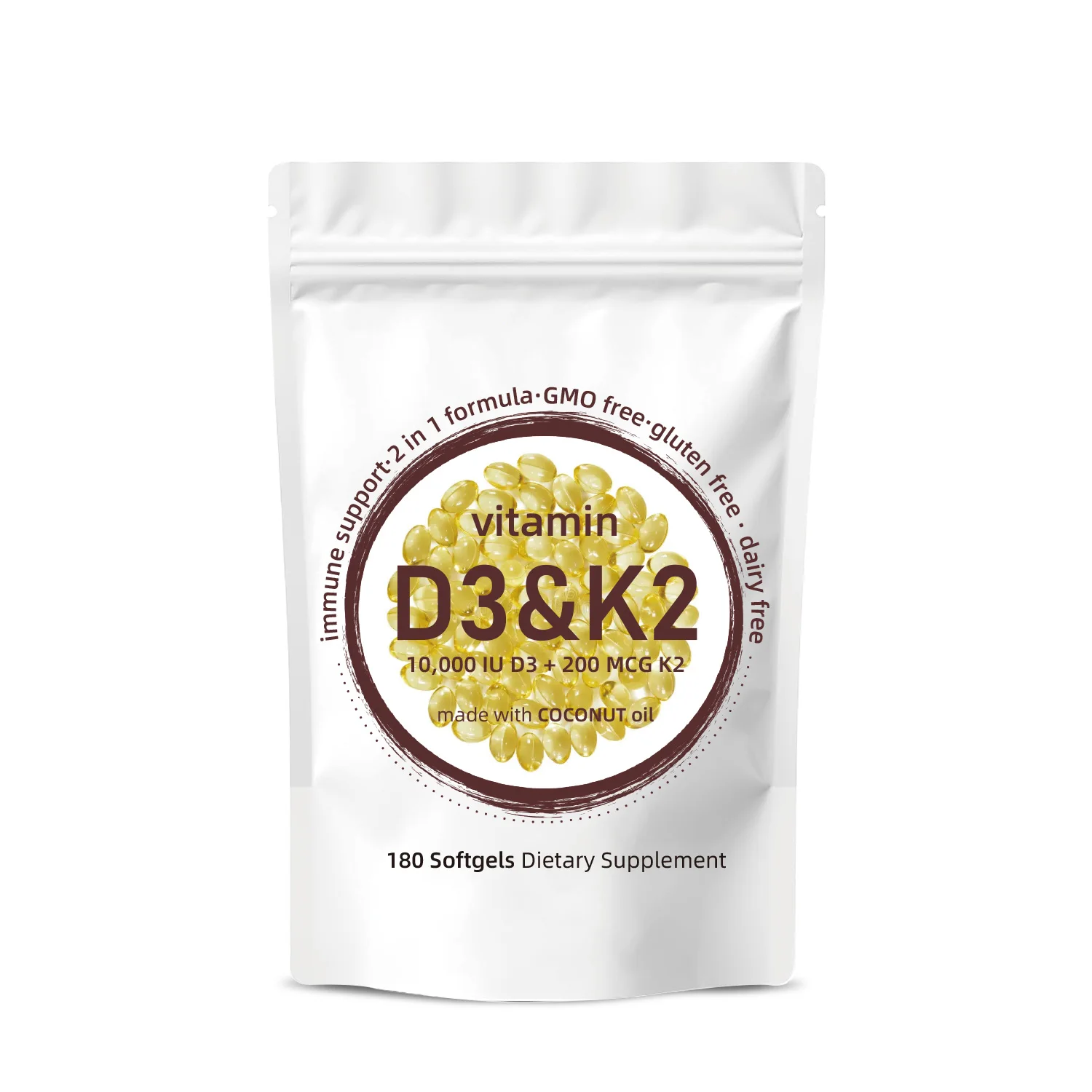 Vitamin D3 K2 Supplement Softgel，2-in-1 Vitamin D3 10000 IU and Vitamin K2 200 mcg Non-GMO, Gluten Free