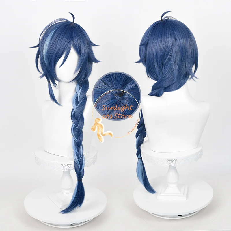 2 Styles Kaeya Cosplay Wig 85cm Long Blue Highlights Wig Sailwind Shadow Skin Kaeya Anime Wigs Heat Resistant Synthetic Hair