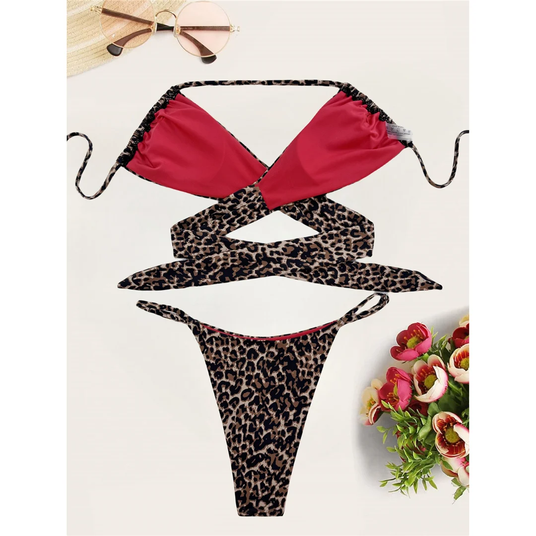 XS - L Sexy Leopard High Leg Cut Damen-Bikini, zweiteiliger Badeanzug, Badebekleidung, Badeanzug, Badeanzug V5769 – Detail 11