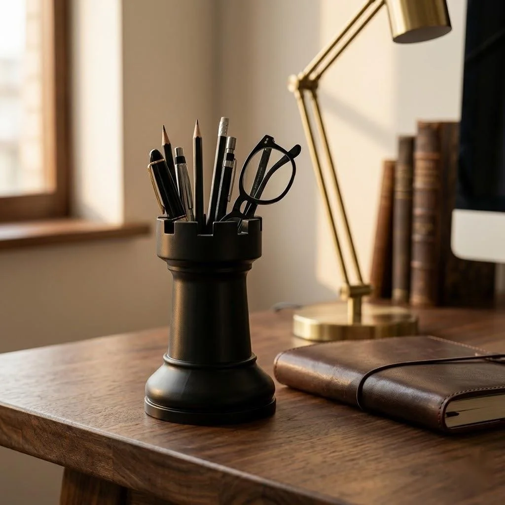 Chess Shaped Pen Holder Minimalist Design Desk Organizer Home Office Table Decor Ideal Gift For Strategy Game Lovers Men Women