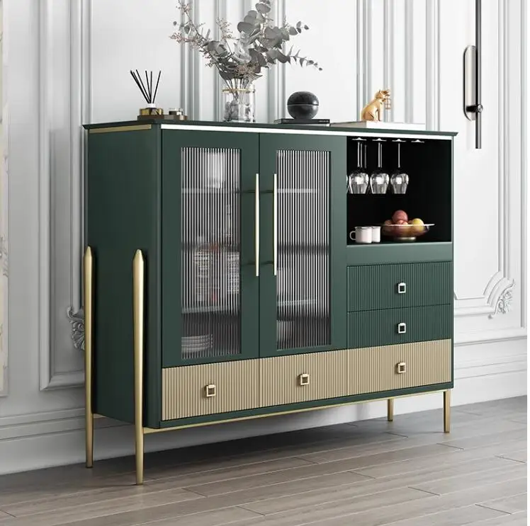 Side cabinet Solid wood tea cabinet Side cabinet Multi-functional storage wine cabinet minimalist toughened glass door