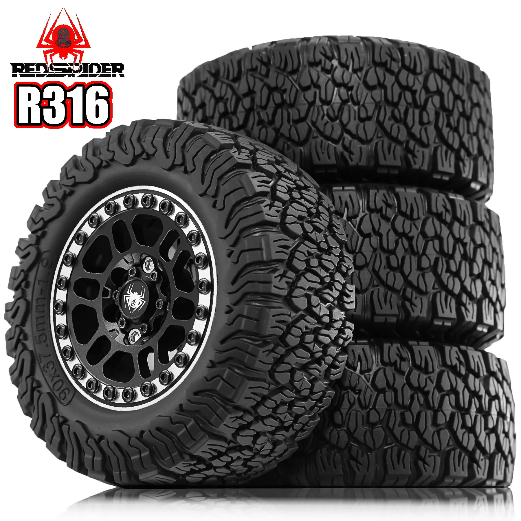 RED SPIDER 4Pcs 1.9 Inch 90mm Rubber Tyres Metal Wheel Rims Kit For 1/10 RC Crawler Traxxas TRX4 Sport Axial SCX10 III Capra