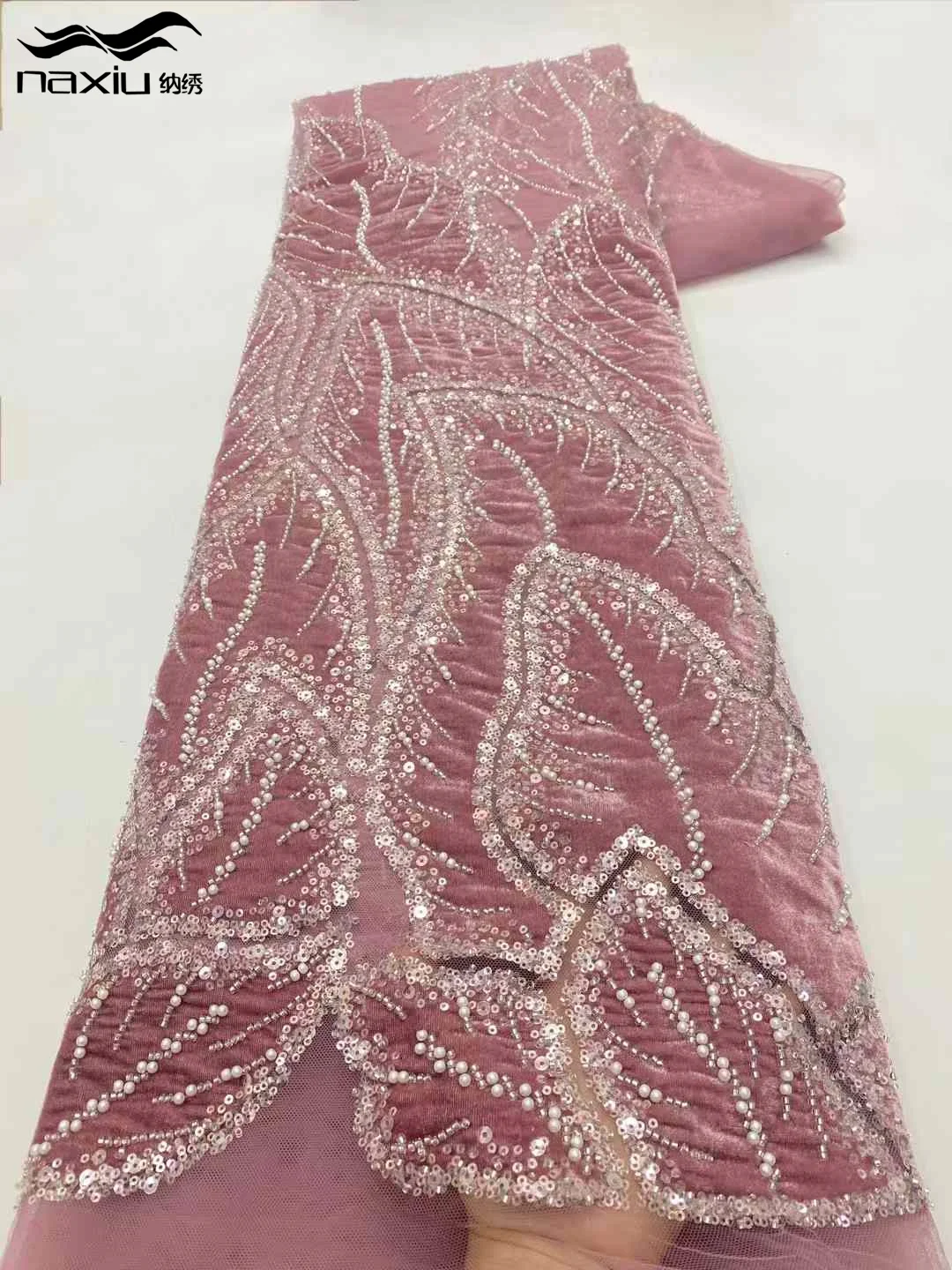 Madison Luxury African Lace Fabric 2025 High Quality Sequins Beads Lace Fabrics For Nigerian Wedding French Velvet Lace Fabric