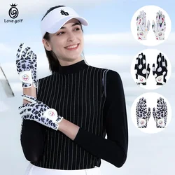Love Golf 1 Pair Fashion Leopard Print Golf Gloves Women Non-slip Left Right Hand Mittens Lady Dot Anti-sweat Gloves with Mark