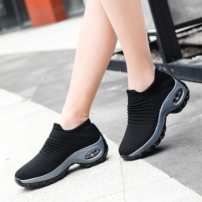 

Slip On Breathe Mesh Walking Shoes Women Fashion Sneakers Comfort Wedge Platform Loafers