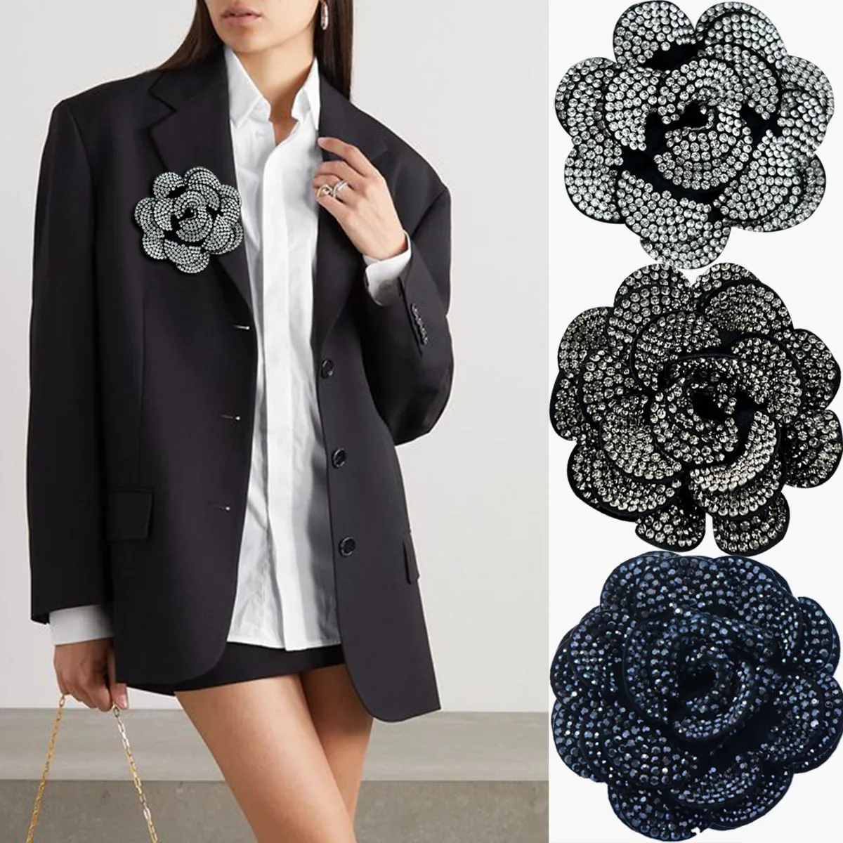 Niche Rhinestone Flower Brooch Wholesale Jewelry Accessories Multi-layer Suit Sweater Coat Brooch Fabric Lapel Pin Party