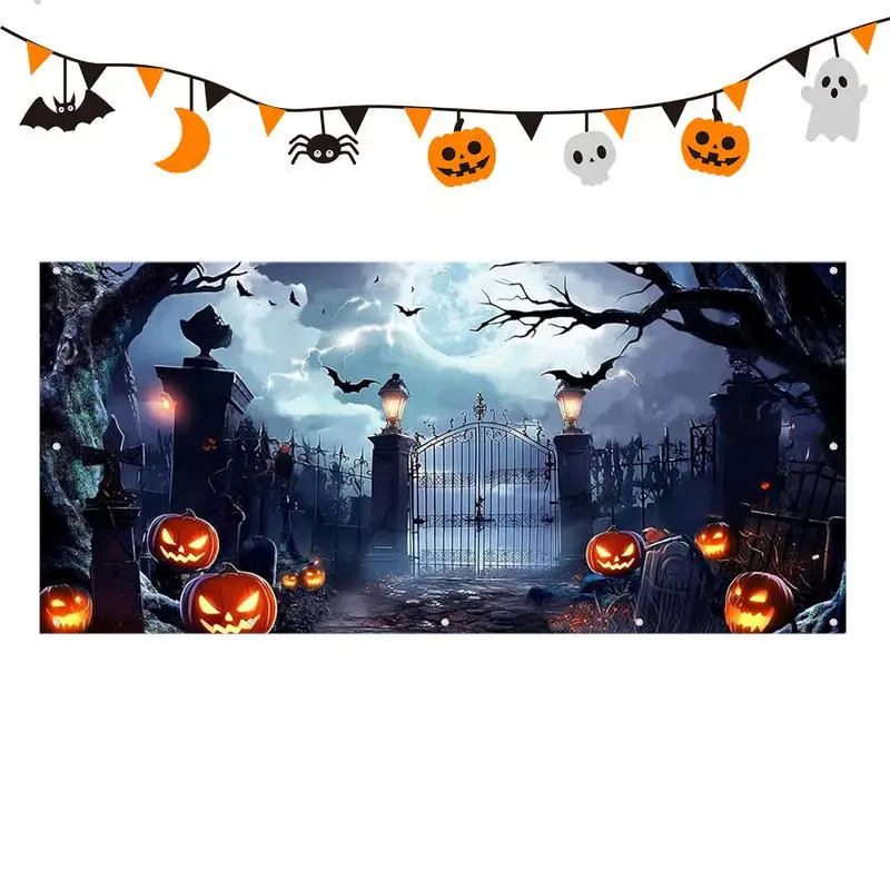 

Pumpkin Garage Door Decorations 13x6 Inches Horror Halloween Backdrop Decorations Spooky Creepy Photography Backdrop Sign Poster