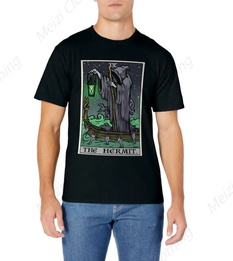 Hermit Tarot Gothic Printed Shirt Halloween Reaper Horror T-shirt Cool Pure Cotton Casual Comfortable Short Sleeve