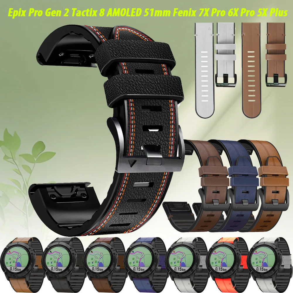 

Кожаный силиконовый ремешок QuickFit для часов Garmin Instinct 2X3 E, ремешок 26 мм 22 мм Fenix 6X 6 Pro 5X 5 Plus 7X 7 Mk3i, браслет